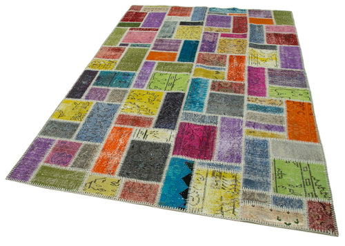 Kirk Yama Grey Patchwork Cotton Wool Handmade Area Rug 5'6'' x 8'2''