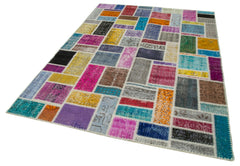 Kirk Yama Grey Patchwork Cotton Wool Handmade Area Rug 5'9'' x 7'9''