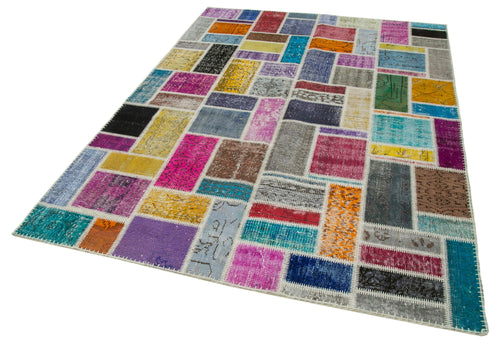 Kirk Yama Grey Patchwork Cotton Wool Handmade Area Rug 5'9'' x 7'9''