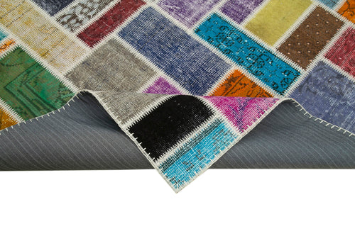 Kirk Yama Grey Patchwork Cotton Wool Handmade Area Rug 5'9'' x 7'9''