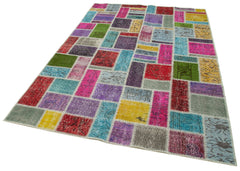 Handmade Area Rug - Kirk Yama Grey Patchwork Cotton Wool Vintage Carpet 5'5''x8'2''