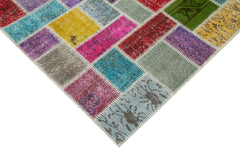 Handmade Area Rug - Kirk Yama Grey Patchwork Cotton Wool Vintage Carpet 5'5''x8'2''