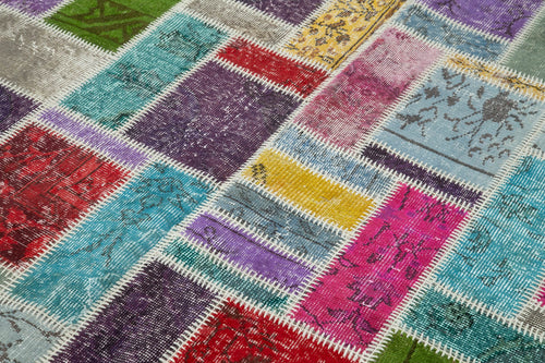 Handmade Area Rug - Kirk Yama Grey Patchwork Cotton Wool Vintage Carpet 5'5''x8'2''