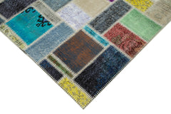 Handmade Area Rug | Grey Patchwork Turkish Wool Carpet 5'9''x8'1'' | Cotton Wool Rug