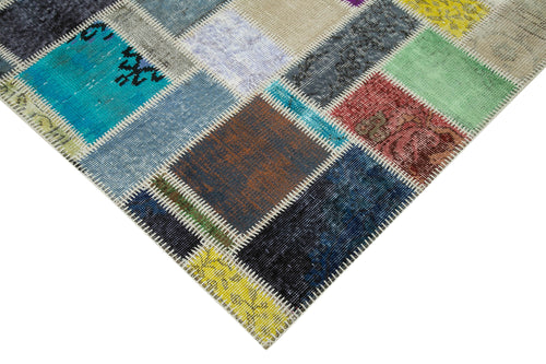 Handmade Area Rug | Grey Patchwork Turkish Wool Carpet 5'9''x8'1'' | Cotton Wool Rug