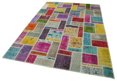 Kirk Yama Grey Patchwork Cotton Wool Handmade Area Rug 5'8'' x 8'4''
