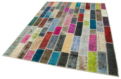 Kirk Yama Grey Patchwork Cotton Wool Handmade Area Rug 6'0'' x 7'11''
