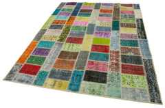 Kirk Yama Grey Patchwork Cotton Wool Handmade Area Rug 5'9'' x 7'11''