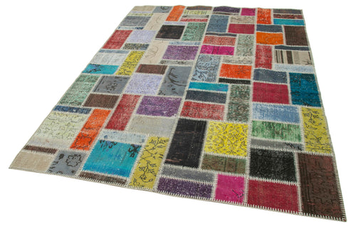 Kirk Yama Grey Patchwork Cotton Wool Handmade Area Rug 5'9'' x 7'9''