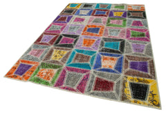 Kirk Yama Grey Patchwork Cotton Wool Handmade Area Rug 6'3'' x 9'1''