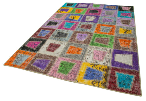 Kirk Yama Grey Patchwork Cotton Wool Handmade Area Rug 6'4'' x 8'11''