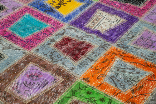 Kirk Yama Grey Patchwork Cotton Wool Handmade Area Rug 6'4'' x 8'11''