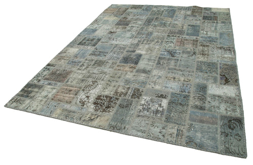 Kirk Yama Grey Patchwork Cotton Wool Handmade Area Rug 6'11'' x 9'9''