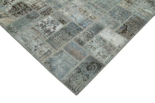 Kirk Yama Grey Patchwork Cotton Wool Handmade Area Rug 6'11'' x 9'9''