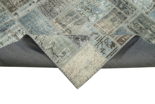 Kirk Yama Grey Patchwork Cotton Wool Handmade Area Rug 6'11'' x 9'9''