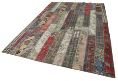 Handmade Area Rug - Kirk Yama Grey Patchwork Cotton Wool Vintage Turkish Carpet 6'8" x 10'