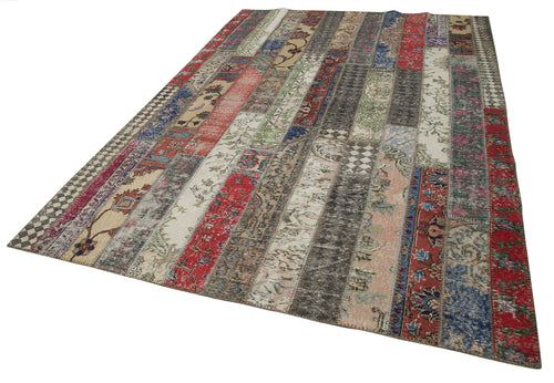 Handmade Area Rug - Kirk Yama Grey Patchwork Cotton Wool Vintage Turkish Carpet 6'8" x 10'