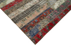 Handmade Area Rug - Kirk Yama Grey Patchwork Cotton Wool Vintage Turkish Carpet 6'8" x 10'