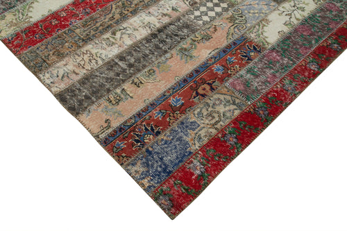 Handmade Area Rug - Kirk Yama Grey Patchwork Cotton Wool Vintage Turkish Carpet 6'8" x 10'
