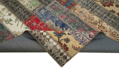 Handmade Area Rug - Kirk Yama Grey Patchwork Cotton Wool Vintage Turkish Carpet 6'8" x 10'