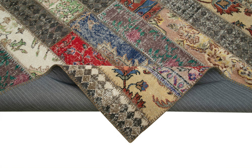 Handmade Area Rug - Kirk Yama Grey Patchwork Cotton Wool Vintage Turkish Carpet 6'8" x 10'