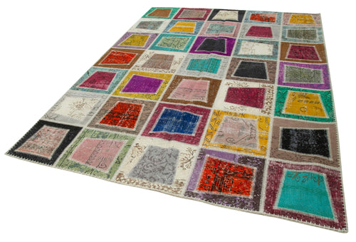 Kirk Yama Grey Patchwork Cotton Wool Handmade Area Rug 6'7'' x 9'2''
