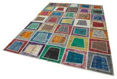 Kirk Yama Grey Patchwork Cotton Wool Handmade Area Rug 6'7'' x 9'2''