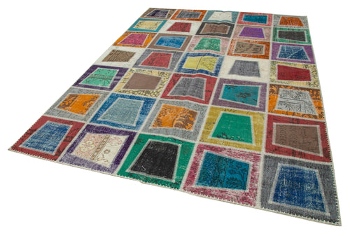 Kirk Yama Grey Patchwork Cotton Wool Handmade Area Rug 6'7'' x 9'2''