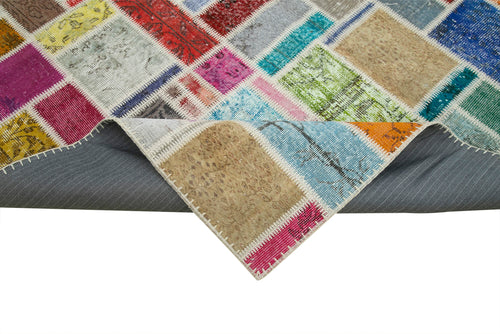 Kirk Yama Grey Patchwork Cotton Wool Handmade Area Rug 6'9'' x 9'9''