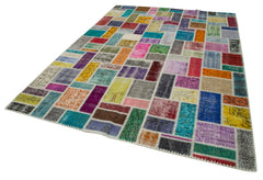 Handmade Area Rug - Kirk Yama Grey Patchwork Cotton Wool 6'11''x9'9'' Vintage