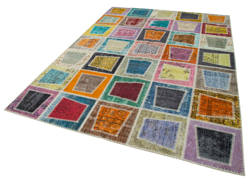 Kirk Yama Grey Patchwork Cotton Wool Handmade Area Rug 6'7'' x 9'2''