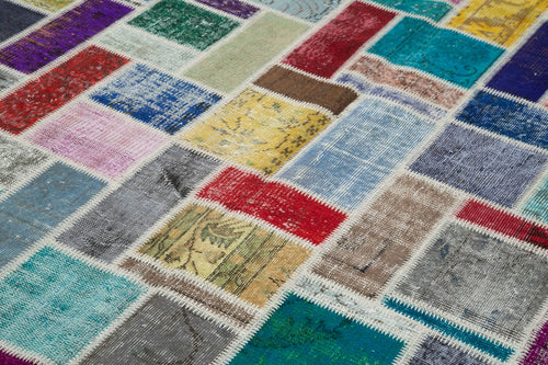 Kirk Yama Grey Patchwork Cotton Wool Handmade Area Rug 6'10'' x 9'9''