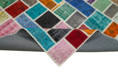 Handmade Area Rug – Grey Patchwork Cotton Wool Rug | Durable Vintage Carpet 6'10"x9'9"