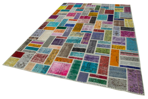 Handmade Area Rug - Kirk Yama Grey Patchwork Cotton Wool Carpet 6'10" x 9'9"