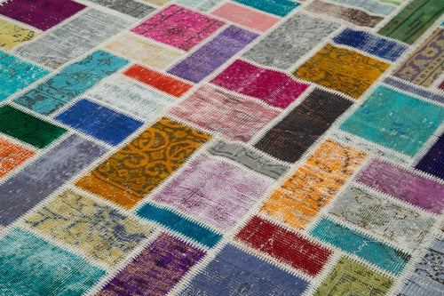 Handmade Area Rug - Kirk Yama Grey Patchwork Cotton Wool Carpet 6'10" x 9'9"