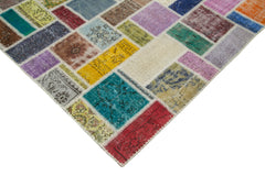 Kirk Yama Grey Patchwork Cotton Wool Handmade Area Rug 6'11'' x 9'9''