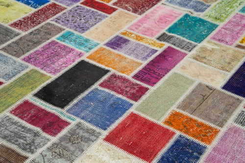 Kirk Yama Grey Patchwork Cotton Wool Handmade Area Rug 6'11'' x 9'9''