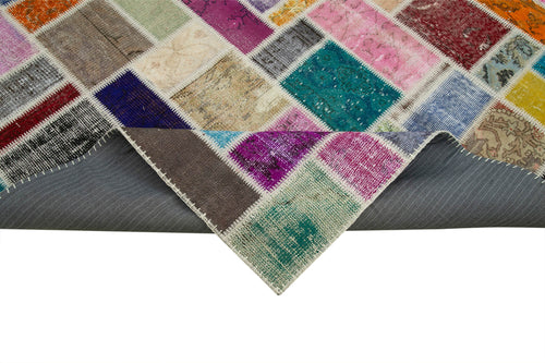 Kirk Yama Grey Patchwork Cotton Wool Handmade Area Rug 6'11'' x 9'9''