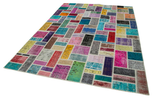 Kirk Yama Grey Patchwork Cotton Wool Handmade Area Rug 6'10'' x 9'10''