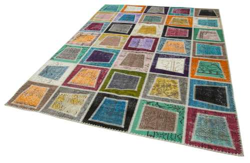 Kirk Yama Grey Patchwork Cotton Wool Handmade Area Rug 6'6'' x 9'1''