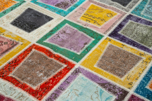 Handmade Area Rug - Grey Patchwork Wool Cotton Vintage Turkish Carpet 6'7''x9'2''
