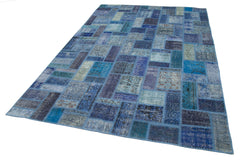 Kirk Yama Blue Patchwork Cotton Wool Handmade Area Rug 6'7'' x 9'9''