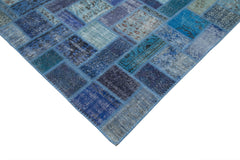 Kirk Yama Blue Patchwork Cotton Wool Handmade Area Rug 6'7'' x 9'9''