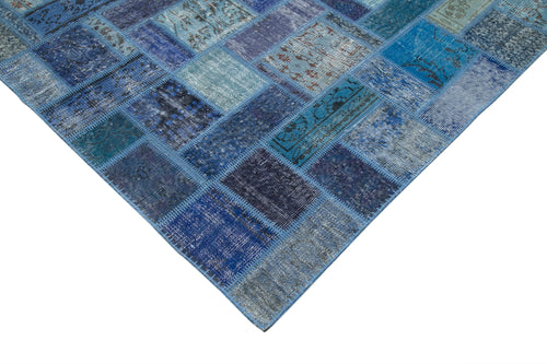 Kirk Yama Blue Patchwork Cotton Wool Handmade Area Rug 6'7'' x 9'9''