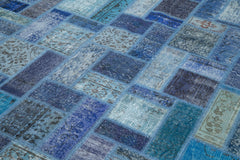 Kirk Yama Blue Patchwork Cotton Wool Handmade Area Rug 6'7'' x 9'9''