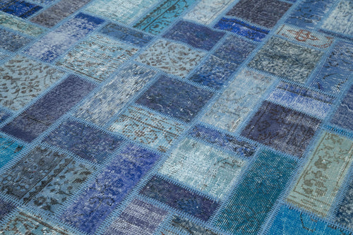 Kirk Yama Blue Patchwork Cotton Wool Handmade Area Rug 6'7'' x 9'9''