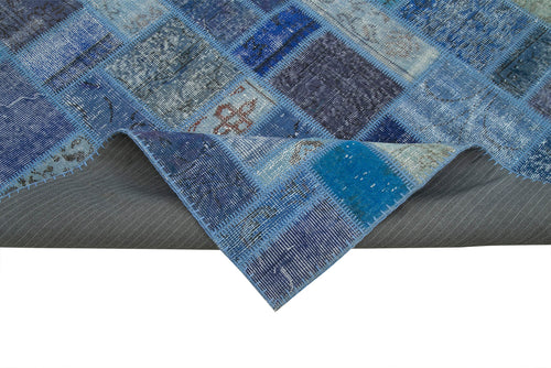 Kirk Yama Blue Patchwork Cotton Wool Handmade Area Rug 6'7'' x 9'9''