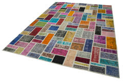 Kirk Yama Grey Patchwork Cotton Wool Handmade Area Rug 6'11'' x 9'9''