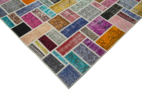 Kirk Yama Grey Patchwork Cotton Wool Handmade Area Rug 6'11'' x 9'9''