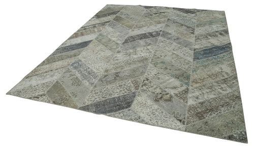 Kirk Yama Grey Patchwork Cotton Wool Handmade Area Rug 8'0'' x 10'1''